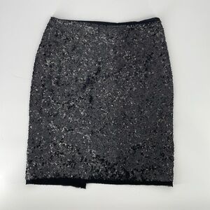 Talbots | 100% Silk Fully Sequined Black Pencil Skirt Size 8 EUC CN365